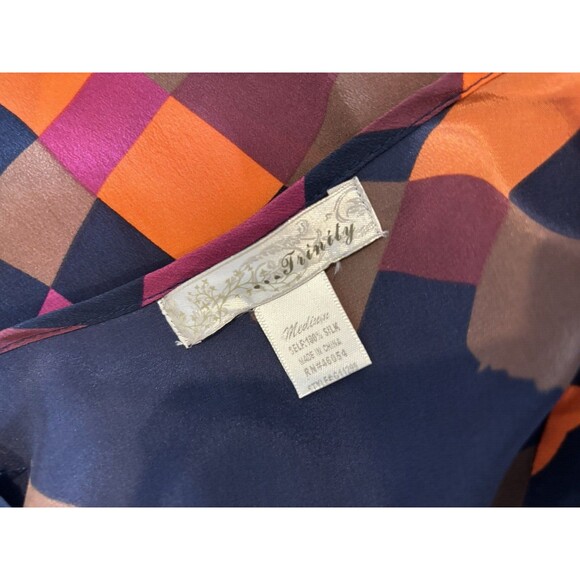 Anthropologie Silk Tunic Blouse Top M Office geometric 70s style Pleated Artsy - Picture 2 of 14